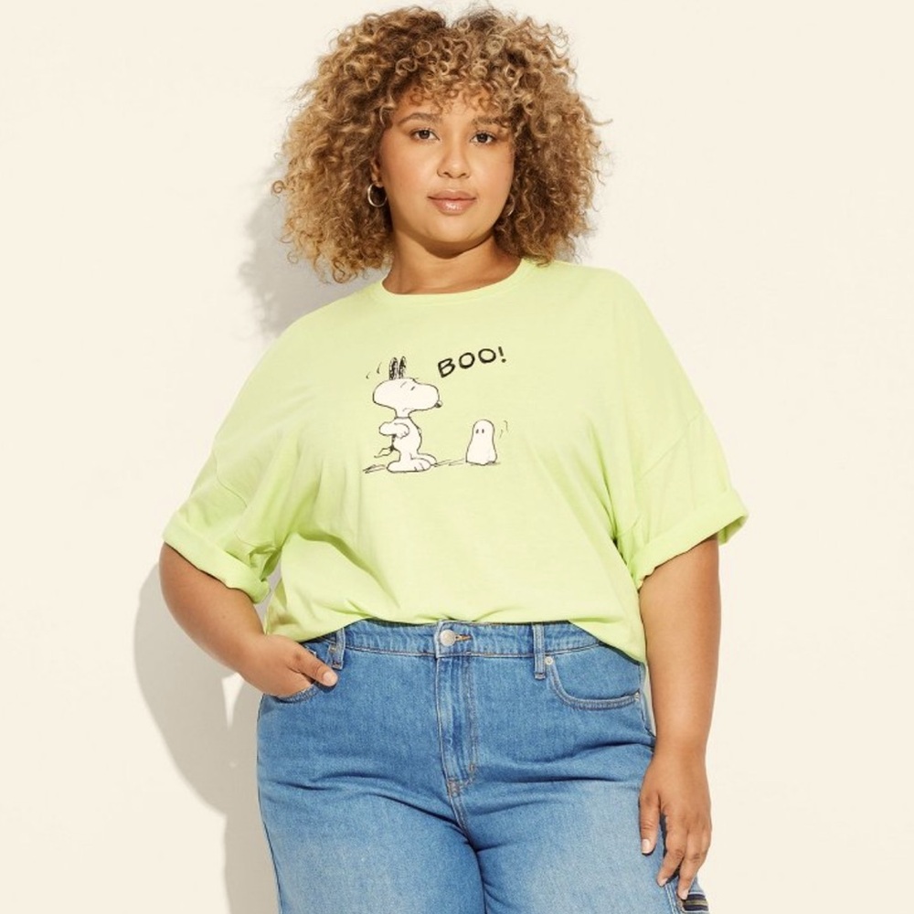 NWT Women’s Snoopy Boo Oversized Short Sleeve Graphic Tee, Lime Green, Size XL